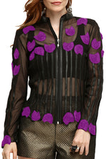 Load image into Gallery viewer, Zamback Genuine Leather Embossed Rose Pattern Short Jacket
